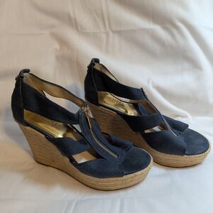 Michael Kors Denim Blue and Gold Espadrilles With Front Zip Size 7M